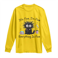 Funny Stressed Black Cat Nursing Student Life Long Sleeve Shirt ts Fine Im Fine Everything Is Fine