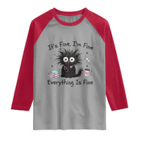 Funny Stressed Black Cat Nursing Student Life Raglan Shirt ts Fine Im Fine Everything Is Fine
