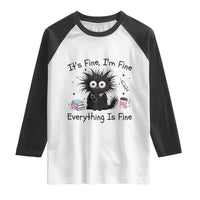 Funny Stressed Black Cat Nursing Student Life Raglan Shirt ts Fine Im Fine Everything Is Fine