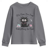 Funny Stressed Black Cat Nursing Student Life Youth Sweatshirt ts Fine Im Fine Everything Is Fine