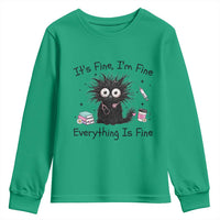 Funny Stressed Black Cat Nursing Student Life Youth Sweatshirt ts Fine Im Fine Everything Is Fine