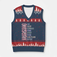 Funny Student Nurse Life V-Neck Knit Sweater Vest Eat Sleep Clinicals Panic Study Repeat