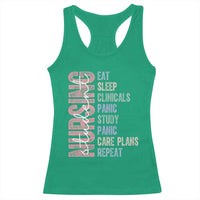 Funny Student Nurse Life Racerback Tank Top Eat Sleep Clinicals Panic Study Repeat
