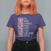 Funny Student Nurse Life T Shirt For Women Eat Sleep Clinicals Panic Study Repeat