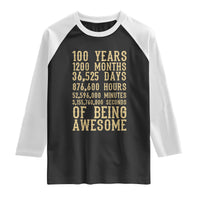 Vintage 100th Birthday Gift Raglan Shirt 100 Years Of Being Awesome