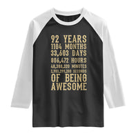 Vintage 92nd Birthday Gift Raglan Shirt 92 Years Of Being Awesome