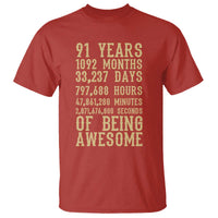 Vintage 91st Birthday Gift T Shirt 91 Years Of Being Awesome