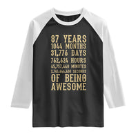 Vintage 87th Birthday Gift Raglan Shirt 87 Years Of Being Awesome