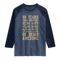 Vintage 88th Birthday Gift Raglan Shirt 88 Years Of Being Awesome