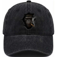 Cool Gorilla With Cigar Washed Cotton Baseball Cap Animal Lover Gift