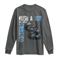 Just A Boy Who Loves Gorillas Long Sleeve Shirt Gorilla Lover Gift - Wonder Print Shop