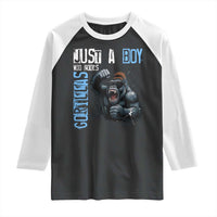Just A Boy Who Loves Gorillas Raglan Shirt Gorilla Lover Gift - Wonder Print Shop