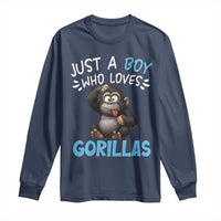 Funny Gorilla Lover Gift Long Sleeve Shirt Just A Boy Who Loves Gorillas - Wonder Print Shop
