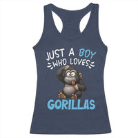 Funny Gorilla Lover Gift Racerback Tank Top Just A Boy Who Loves Gorillas - Wonder Print Shop