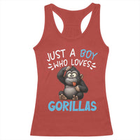 Funny Gorilla Lover Gift Racerback Tank Top Just A Boy Who Loves Gorillas - Wonder Print Shop