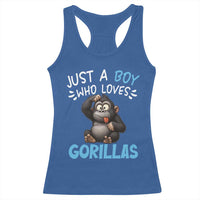 Funny Gorilla Lover Gift Racerback Tank Top Just A Boy Who Loves Gorillas - Wonder Print Shop
