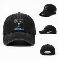 Funny Gorilla Lover Gift Washed Cotton Baseball Cap Just A Boy Who Loves Gorillas