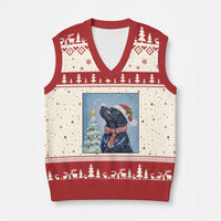 Cute Black Lab Xmas V-Neck Knit Sweater Vest Holiday Dog Lover Gift Idea - Wonder Print Shop