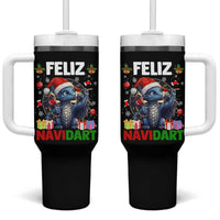 Funny Dragon Throwing Dart Christmas Gift Tumbler With Handle Feliz Navidart - Wonder Print Shop