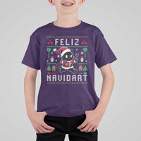 Santa Cat Feliz Navidart T Shirt For Kid Funny Dartist Ugly Christmas Gift - Wonder Print Shop
