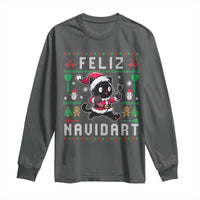 Santa Cat Feliz Navidart Long Sleeve Shirt Funny Dartist Ugly Christmas Gift - Wonder Print Shop
