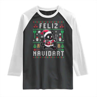 Santa Cat Feliz Navidart Raglan Shirt Funny Dartist Ugly Christmas Gift - Wonder Print Shop