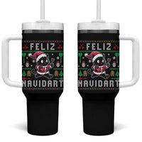 Santa Cat Feliz Navidart Tumbler With Handle Funny Dartist Ugly Christmas Gift - Wonder Print Shop