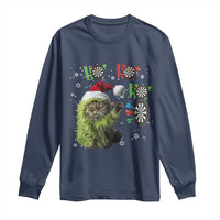 Funny Cat Throwing Dart Ho Ho Ho Long Sleeve Shirt Christmas Gift For Dart Player - Wonder Print Shop