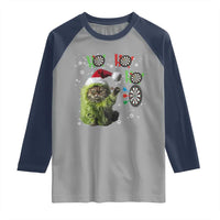 Funny Cat Throwing Dart Ho Ho Ho Raglan Shirt Christmas Gift For Dart Player - Wonder Print Shop