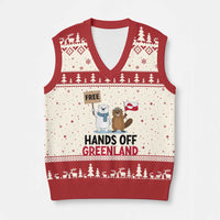 Funny Polar Bear Political Protest V-Neck Knit Sweater Vest Hands Off Greenland
