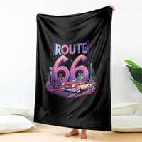 Route Highway 66 Americana Adventure Throw Blanket Cute Raccoon Driving Car