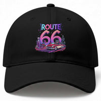 Route Highway 66 Americana Adventure Baseball Cap Cute Raccoon Driving Car