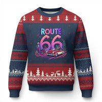 Route Highway 66 Americana Adventure Ugly Christmas Sweater Cute Raccoon Driving Car