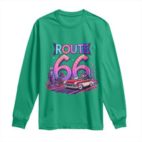 Route Highway 66 Americana Adventure Long Sleeve Shirt Cute Raccoon Driving Car