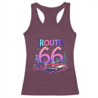 Route Highway 66 Americana Adventure Racerback Tank Top Cute Raccoon Driving Car