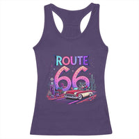 Route Highway 66 Americana Adventure Racerback Tank Top Cute Raccoon Driving Car