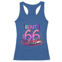 Route Highway 66 Americana Adventure Racerback Tank Top Cute Raccoon Driving Car