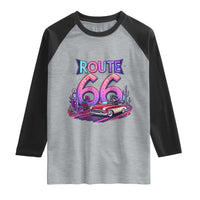 Route Highway 66 Americana Adventure Raglan Shirt Cute Raccoon Driving Car
