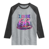 Route Highway 66 Americana Adventure Raglan Shirt Cute Raccoon Driving Car