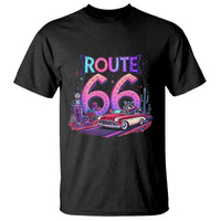 Route Highway 66 Americana Adventure T Shirt Cute Raccoon Driving Car