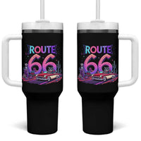 Route Highway 66 Americana Adventure Tumbler With Handle Cute Raccoon Driving Car