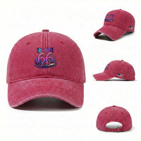 Route Highway 66 Americana Adventure Washed Cotton Baseball Cap Cute Raccoon Driving Car