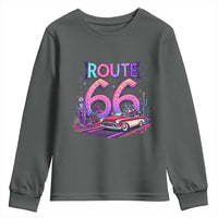 Route Highway 66 Americana Adventure Youth Sweatshirt Cute Raccoon Driving Car