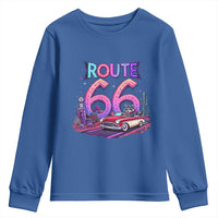 Route Highway 66 Americana Adventure Youth Sweatshirt Cute Raccoon Driving Car