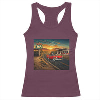 Route Highway 66 Raccoon Racerback Tank Top Americana Road Trip