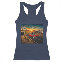 Route Highway 66 Raccoon Racerback Tank Top Americana Road Trip