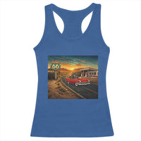 Route Highway 66 Raccoon Racerback Tank Top Americana Road Trip