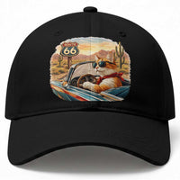 Route Highway 66 Cat Baseball Cap Americana Road Trip