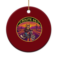 Route Highway 66 Motorcycle Cat Ceramic Ornament Open Road Adventure Neon