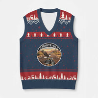 Route Highway 66 Motorcycle Eagle V-Neck Knit Sweater Vest Americana Adventure